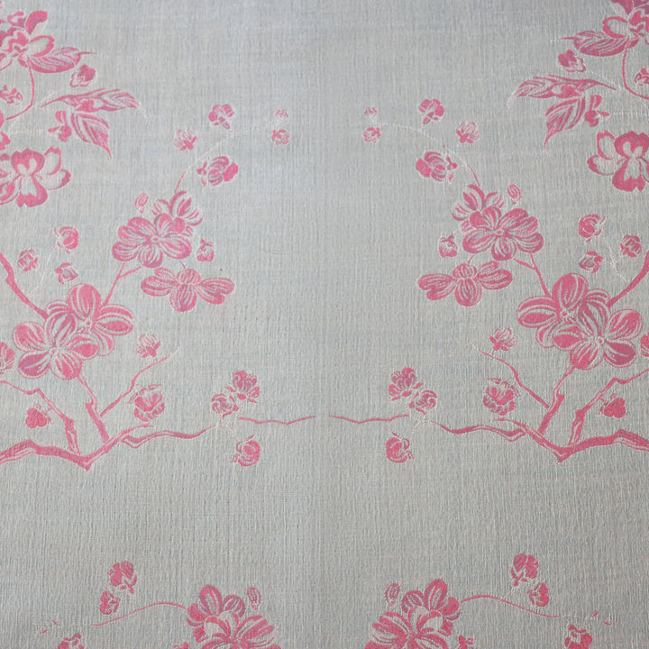 Pink floral pattern on a light gray background