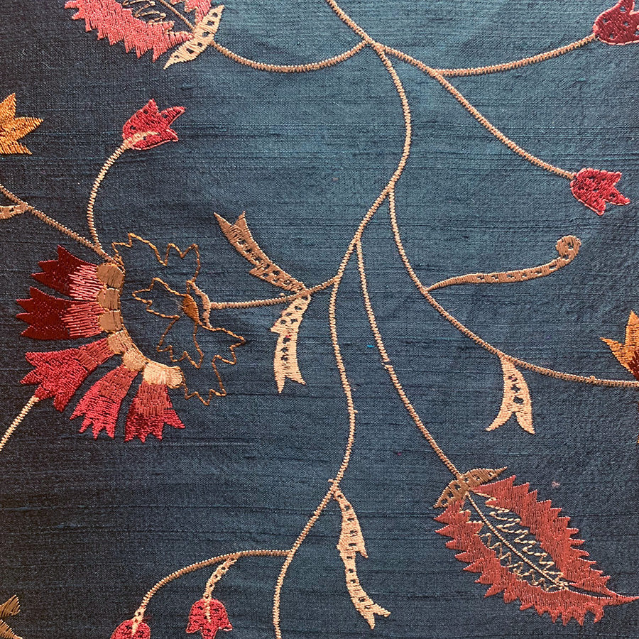 green silk fabric with floral pattern