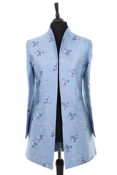 beautiful embroidered silk jacket with flower patter, ladies smart long jacket 