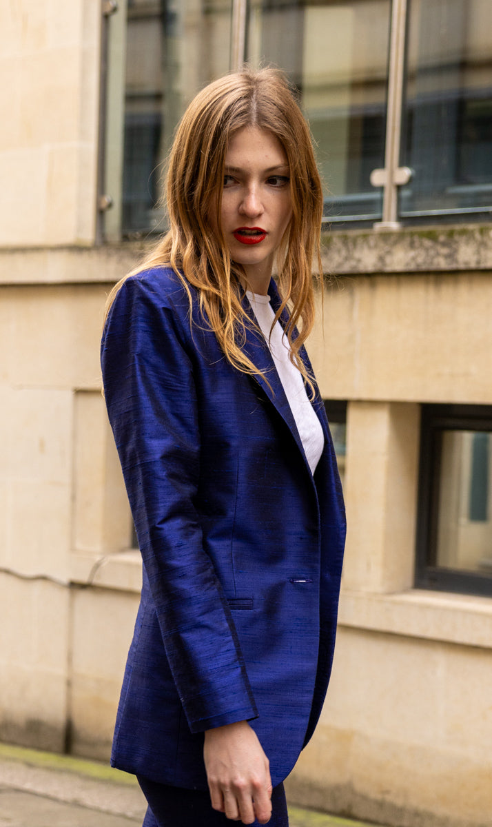 Classic Blazer in Midnight Blue Navy Silk Women's Smart Jacket