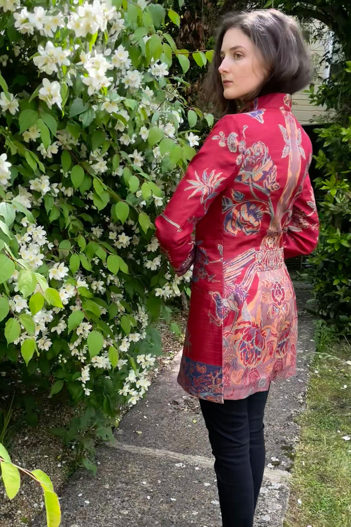 Tree of life jacket for women. Unique jacket with floral and birds pattern.