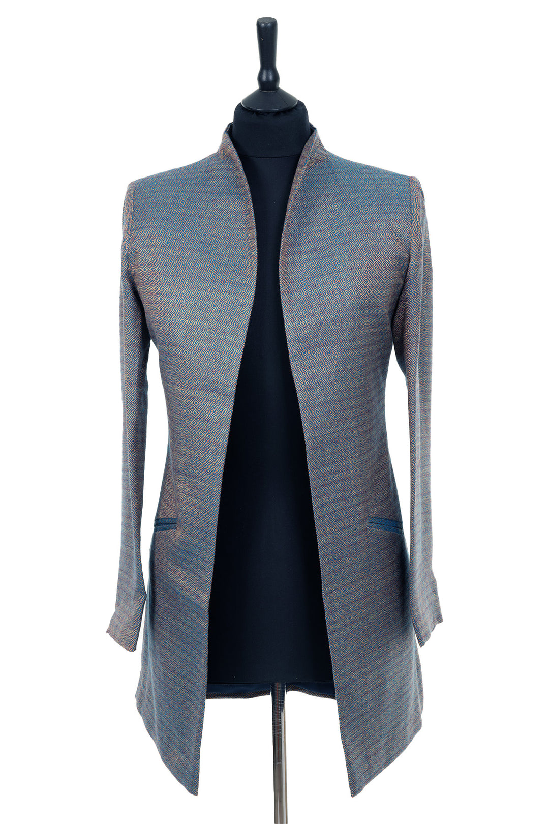 Mid Length silk jacket in grey, wedding jacket.
