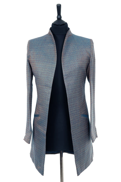 Mid Length silk jacket in grey, wedding jacket. 