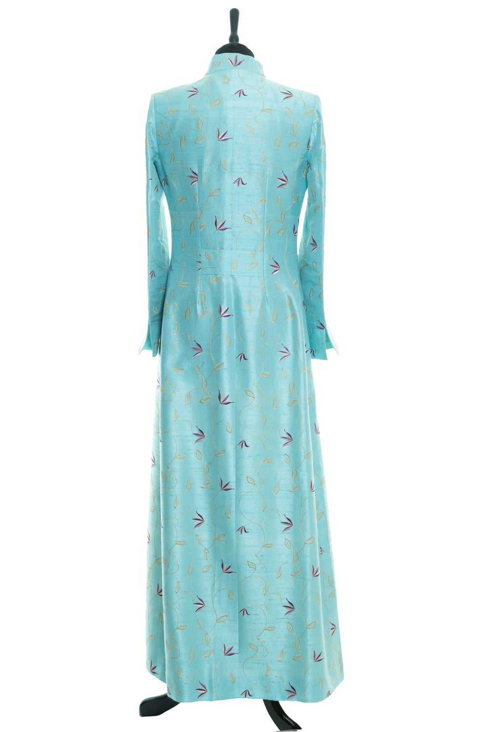 Long maxi coat in blue. Wedding guest long coat. Handmade silk coat for all shape and sizes.