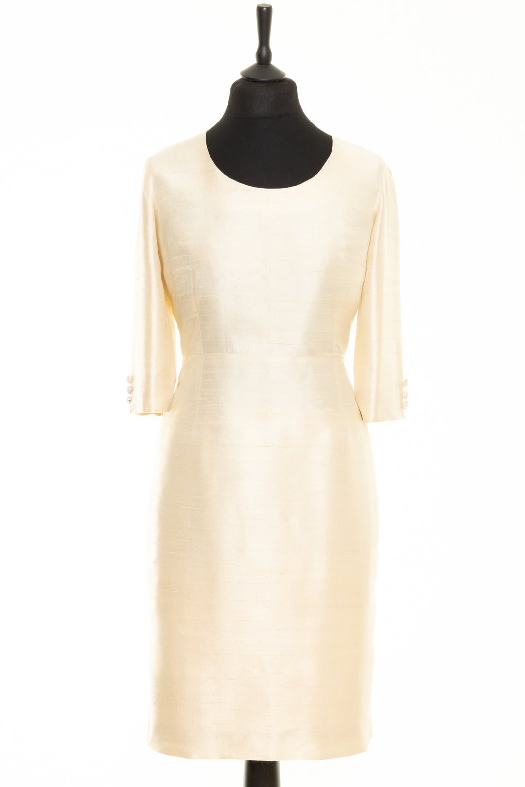 Silk bridal dress for mature ladies. Shift dress in beige.