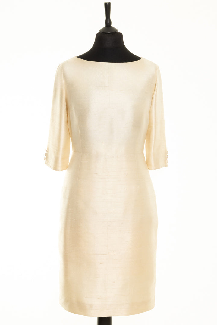Sophia bateau neck dress with longer sleeves. Elegant shift dress for mother of the bride or bride herself.