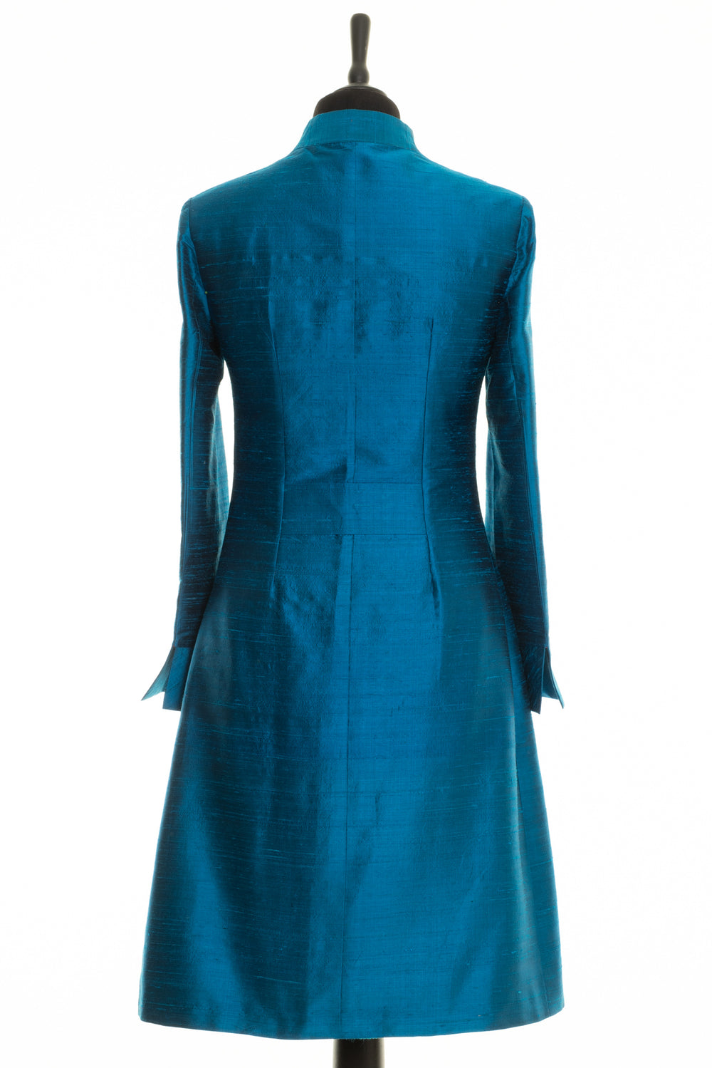 Blue silk coat for women. Mother of the groom outfit. This silk coat is fitted and knee lenghts.