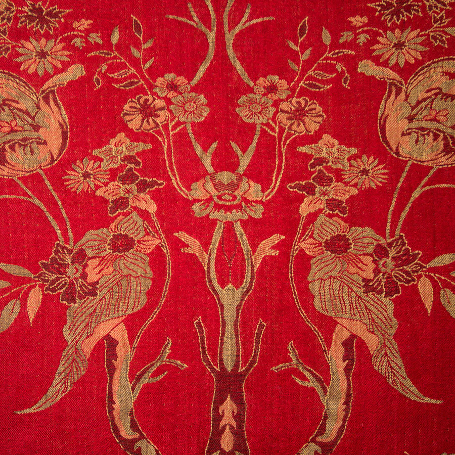rich red fabric with brown flowers