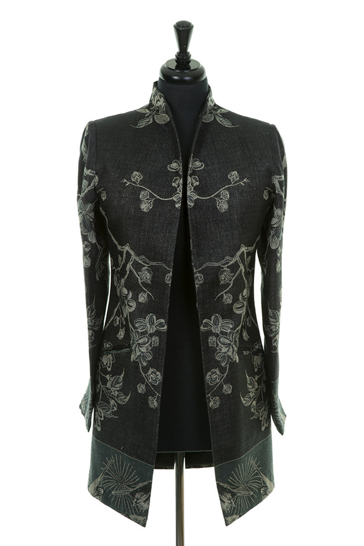 Black ladies jacket with flower patter. Tree of life pattern.