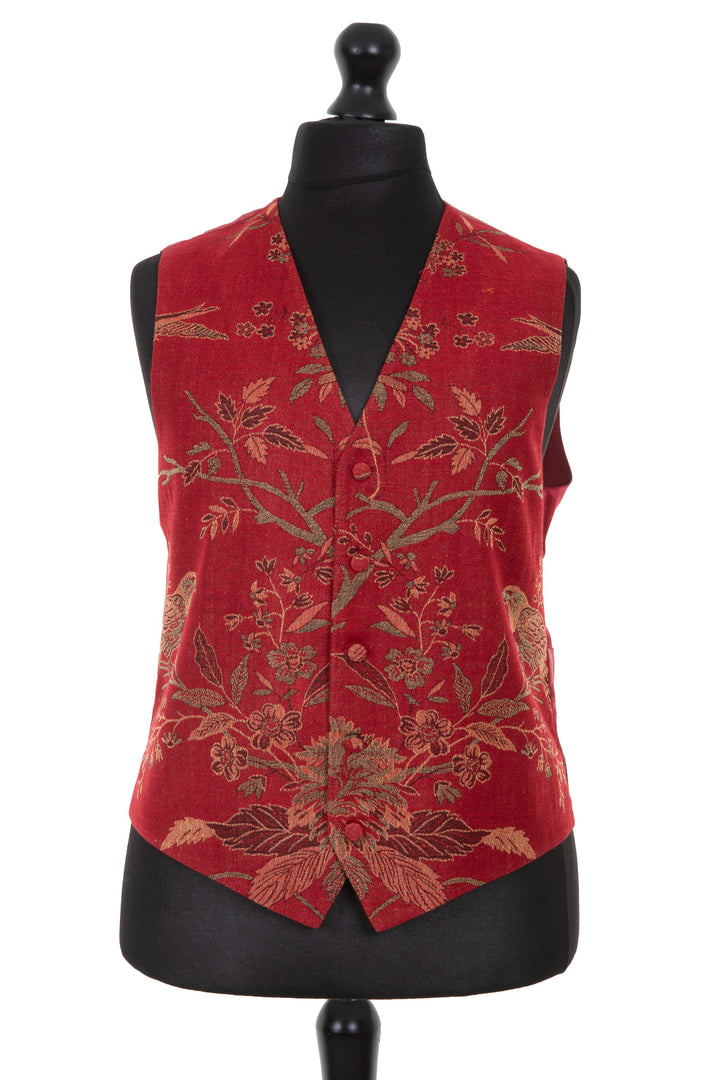 Red floral cashmere waistcoat. Classic style waistcoat for men. Handmade from cashmere.