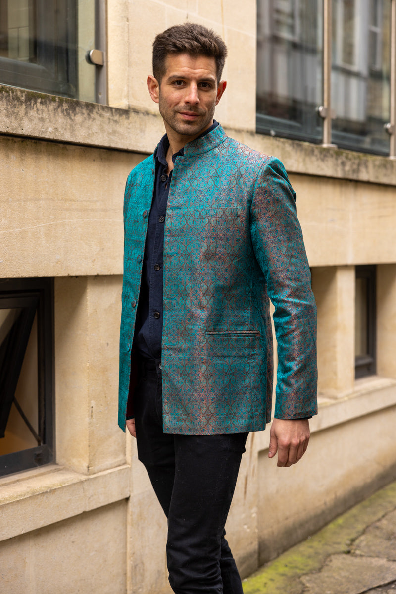 Nehru Collar Jacket Mens Nehru Jacket In Royal Jacquard Shibumi