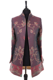 purple cashmere open jacket, flower and birds pattern, unique wedding guest jacket for women