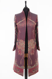 Womens iridescent teal cashmere dress coat, with pink hues