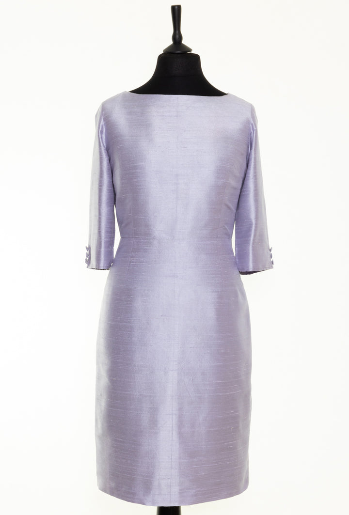 Lilac silk dress with bateau neck. Mother of the bride silk dress in lilac.