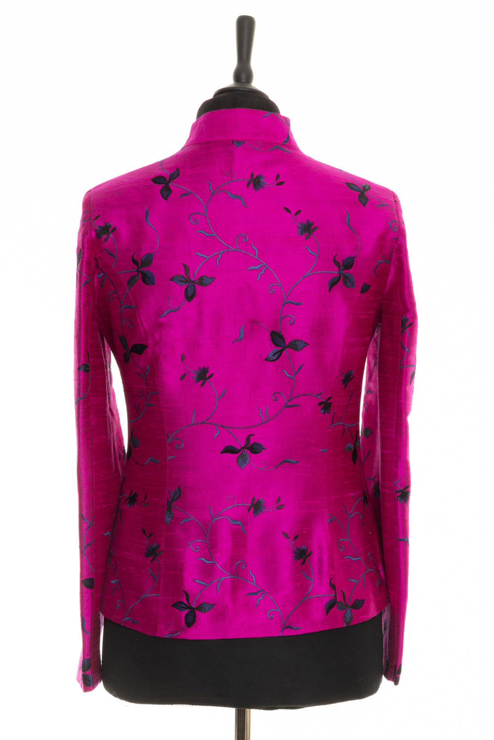 Short pink women's silk jacket with flowers. Elegant silk jacket for weddings.