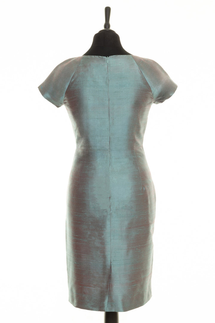 Mother of the groom dress in smokey blue. Elegant shift dress for mature ladies.