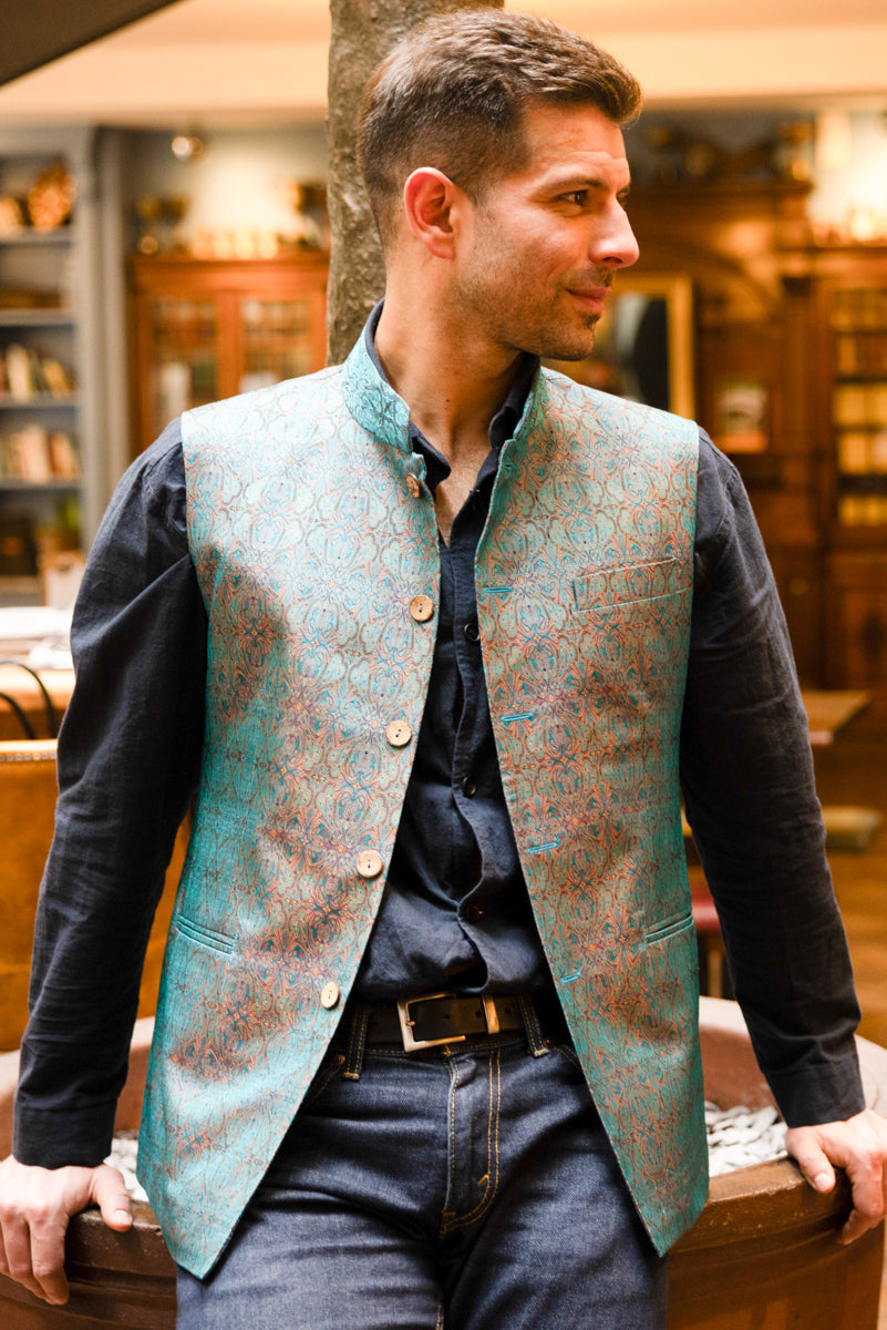 silk men's waistcoat with Indian pattern