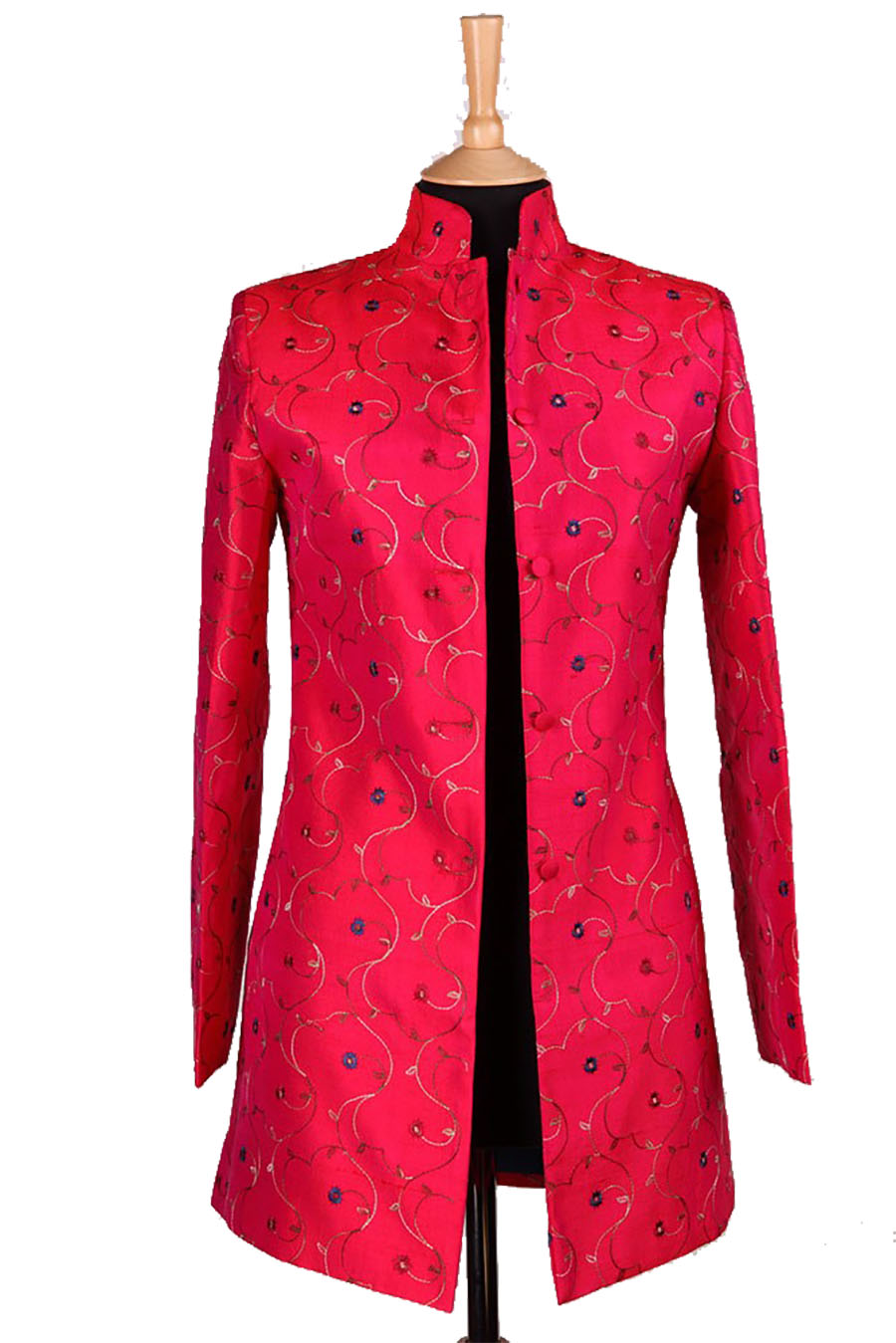Red jacket with embroidered flowers. Wedding guest jacket for mature ladies.