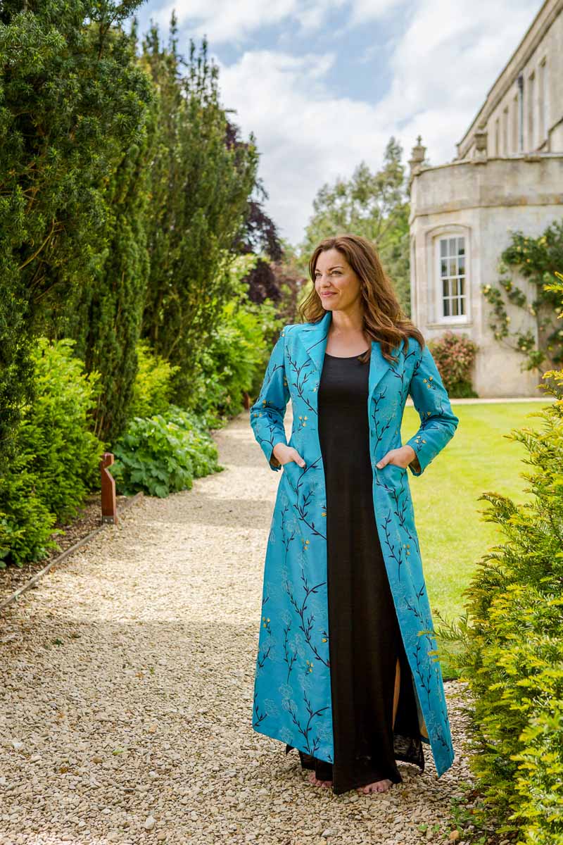 plus size mother of the bride outfit, turquoise embroidered silk maxi coat, alternative wedding outfit, bridal coat