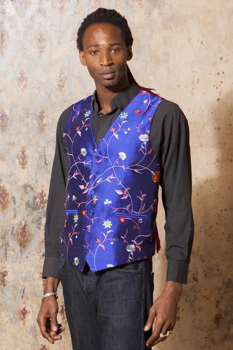 Blue Waistcoat Men Mens Waistcoat In African Cobalt Blue Floral