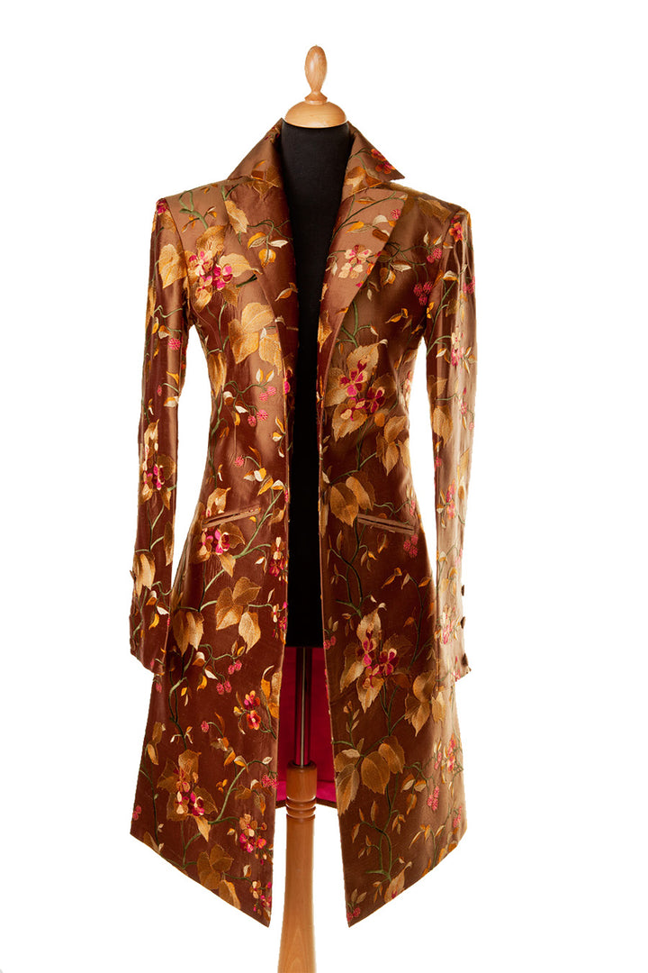Brown floral coat for women. Mother of the bride dress coat in brown.
