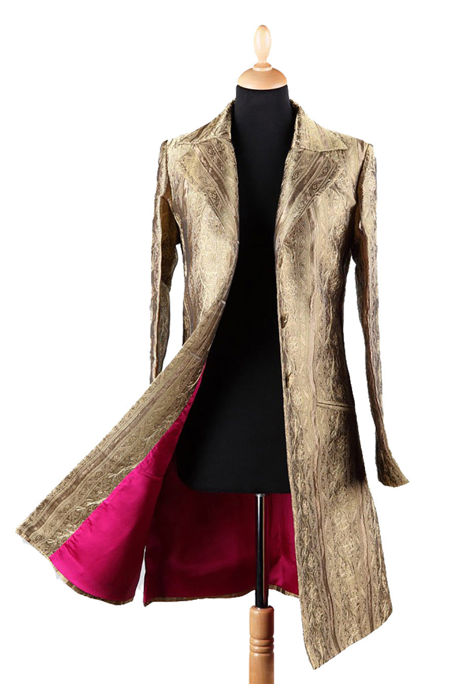 Gold embroidered coat with buttons. Women's gold silk wedding coat.