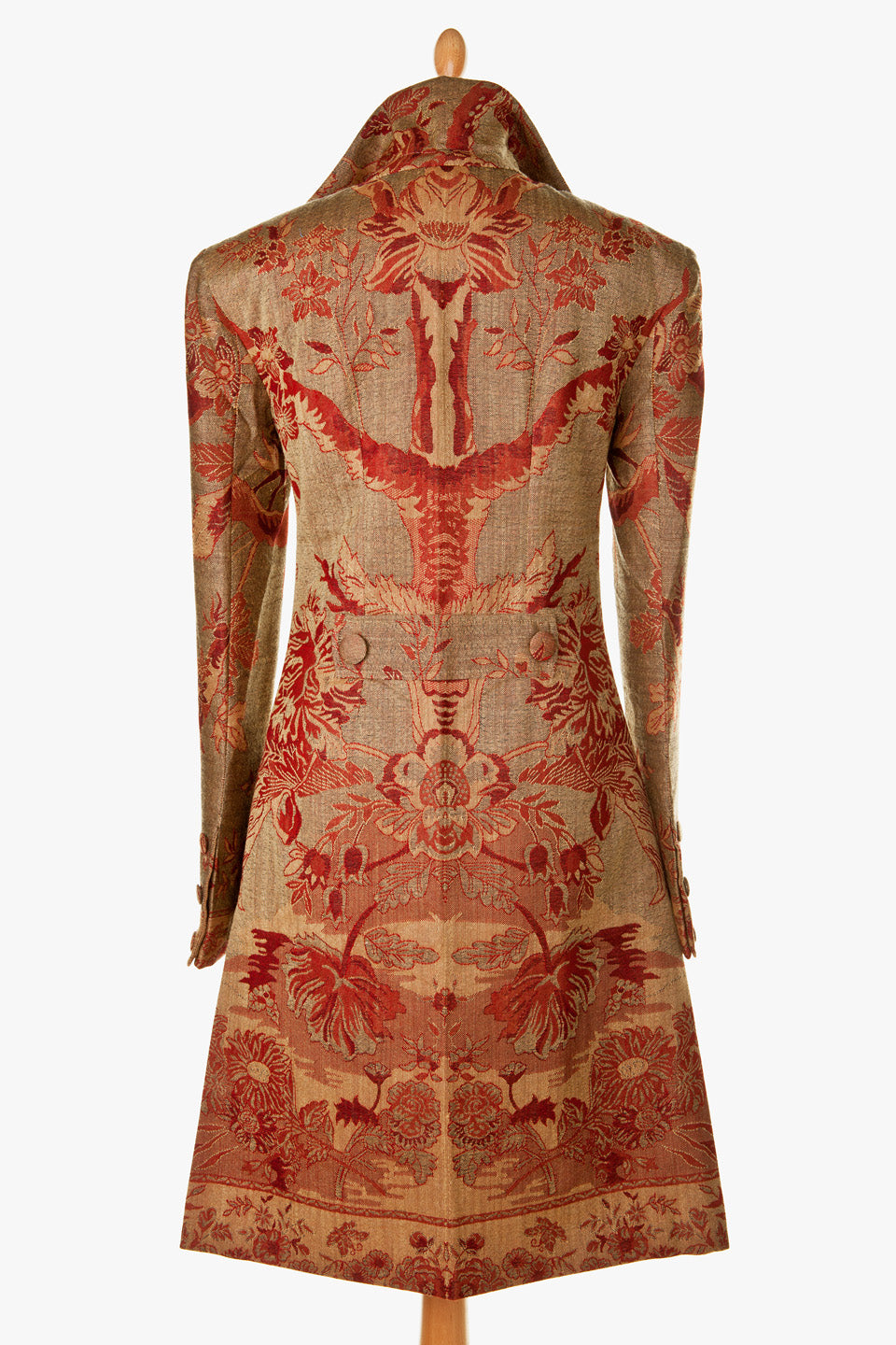 Back of an unique ladies coat. Amazing tree of life pattern.