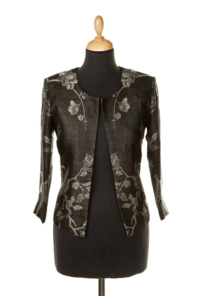 short women's jacket in black with light flowers 
