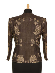 women's jacket in brown cashmere with flower pattern