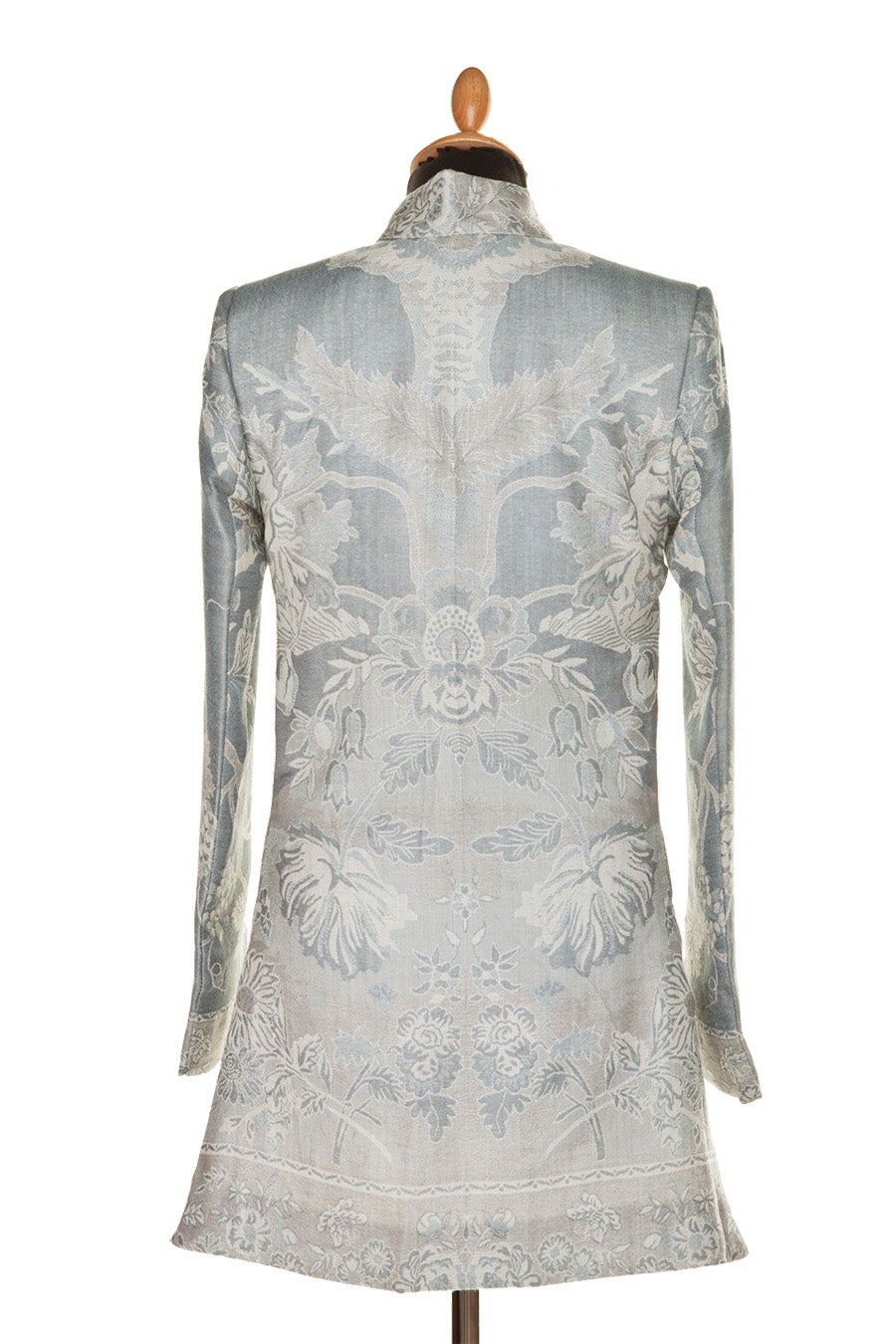 Shibumi Long Nehru Cashmere Jacket in Wedgwood rear view