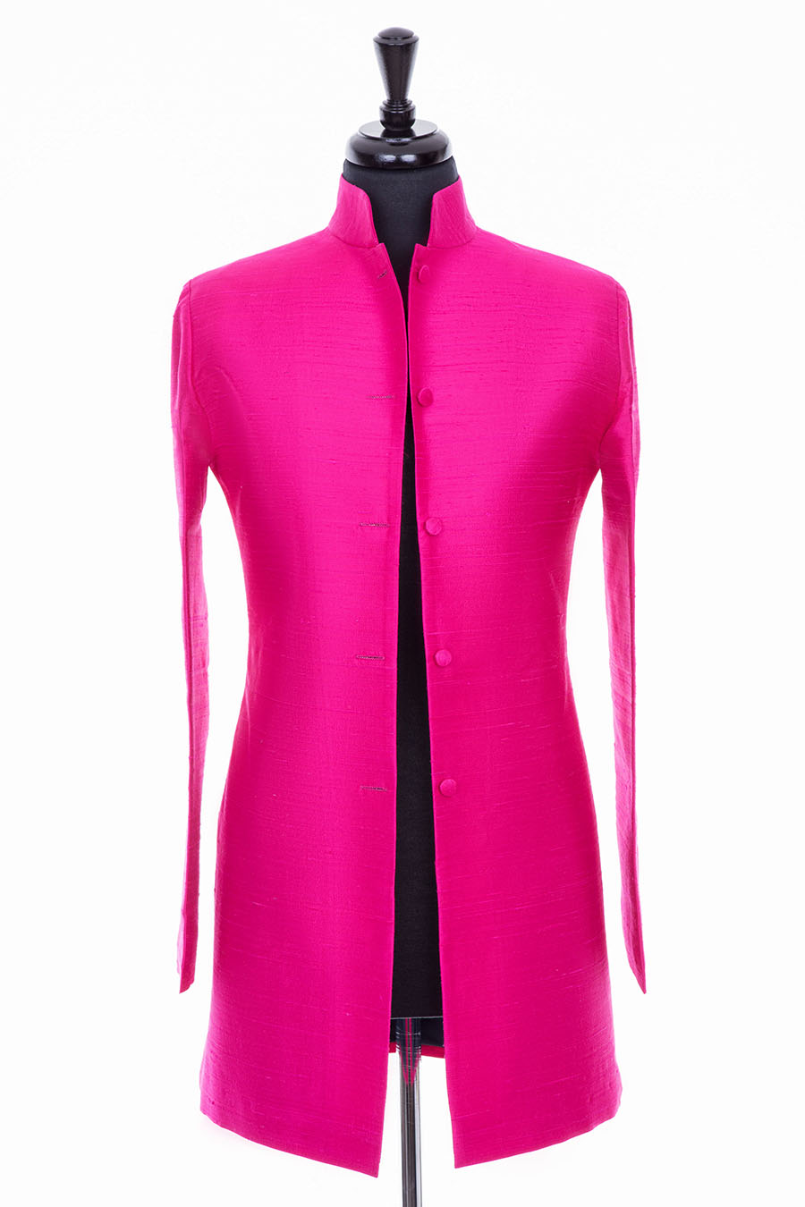 Pink smart wedding guest jacket. Raw silk jacket with mandarin collar.