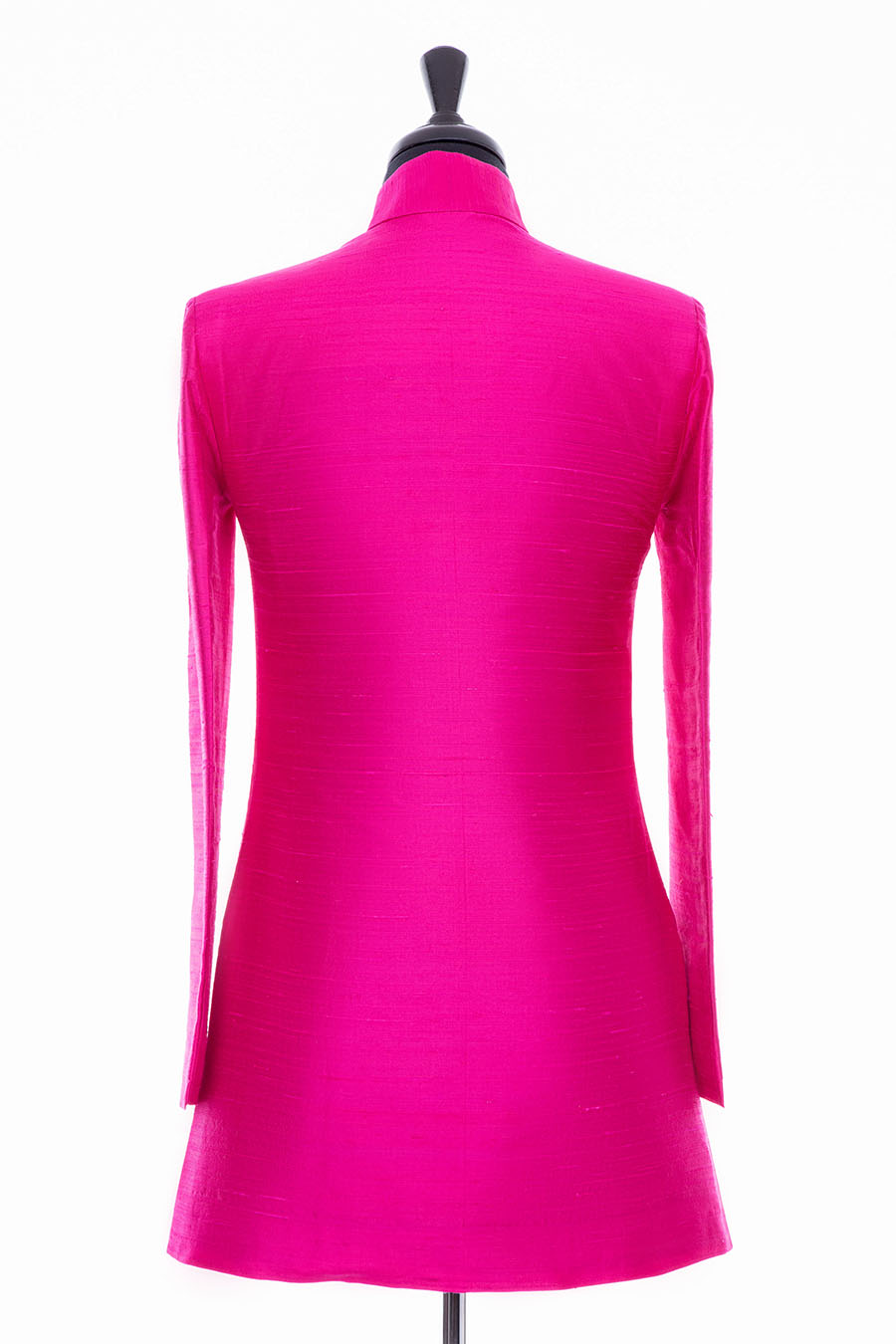 Smart pink long jacket for women. Classic jacket made from raw silk.