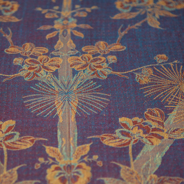 Dark purple and blue cashmere fabric in Tree of Life pattern in gold, burgundy and blue