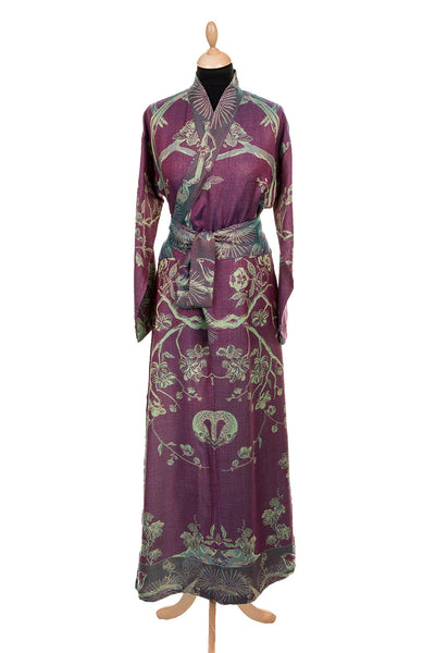 Kimono dress in purple with tree of life patter, luxury loungwear, ethnic outfit