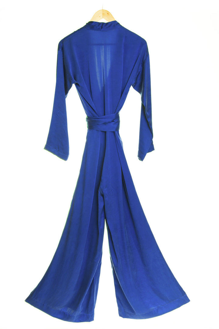 Long belted jumpsuit. Flattering plus size outfit.