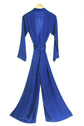 Long belted jumpsuit. Flattering plus size outfit.