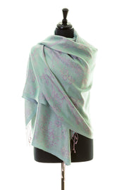 light green and purple silk scarf. Shibumi reversible shawl in green. 