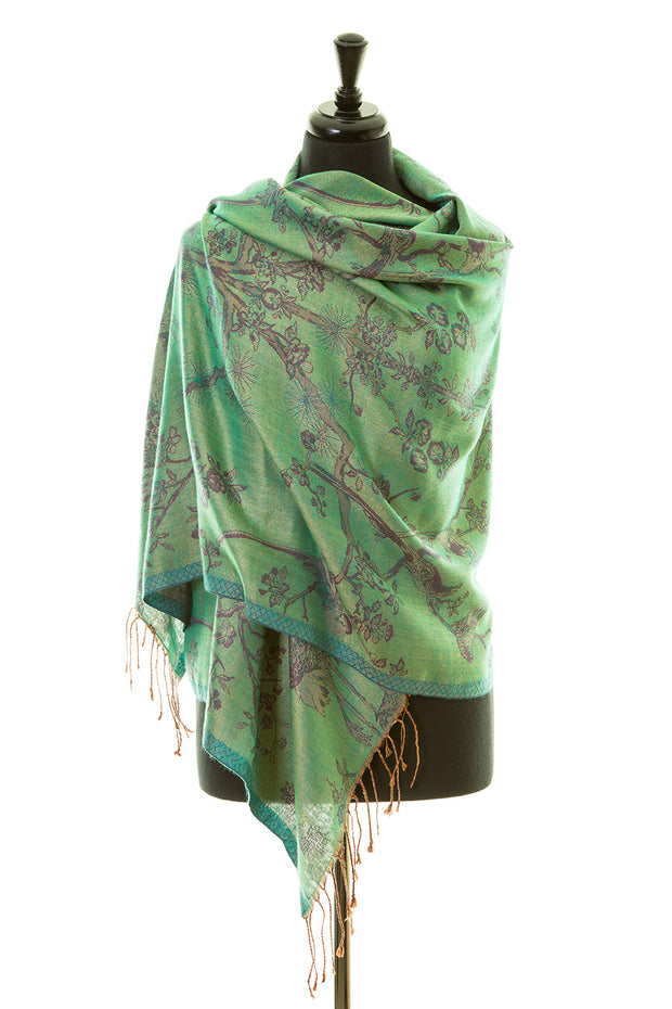 Green silk scarf. shawl for wedding guest