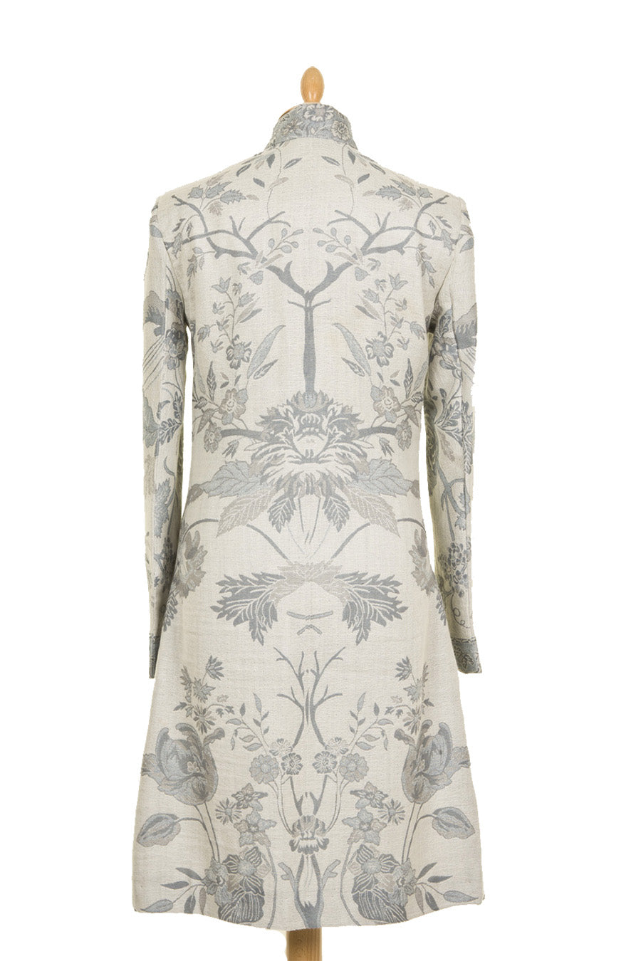 Wedding floral coat with high collar. Cashmere handmade coat for women in grey.