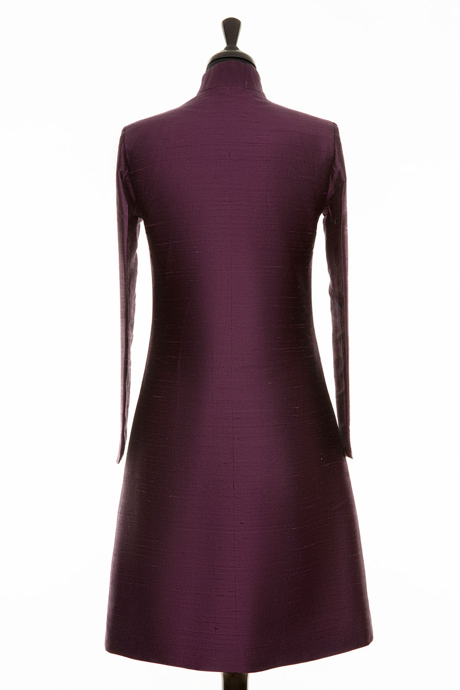 Aubergine raw silk women's coat.