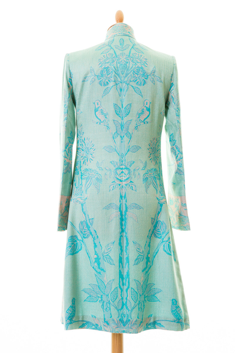 Floral and birds pattern coat. Mid length ladies coat.