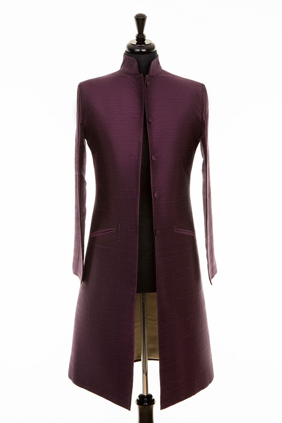 Elegant purple wedding guest coat. Nehru collar women's coat.