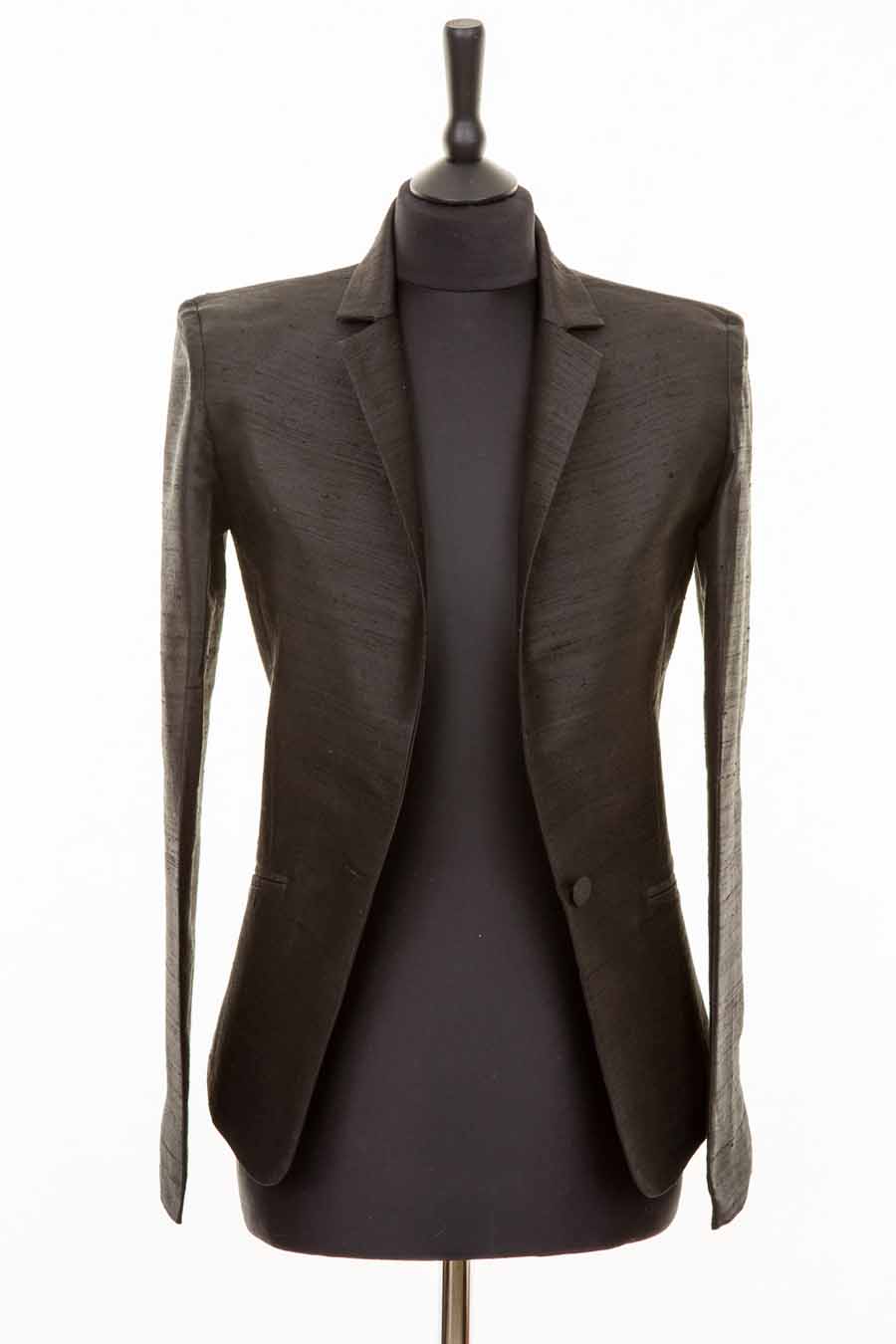 Silk black jacket for women. Raw silk fitted jacket.