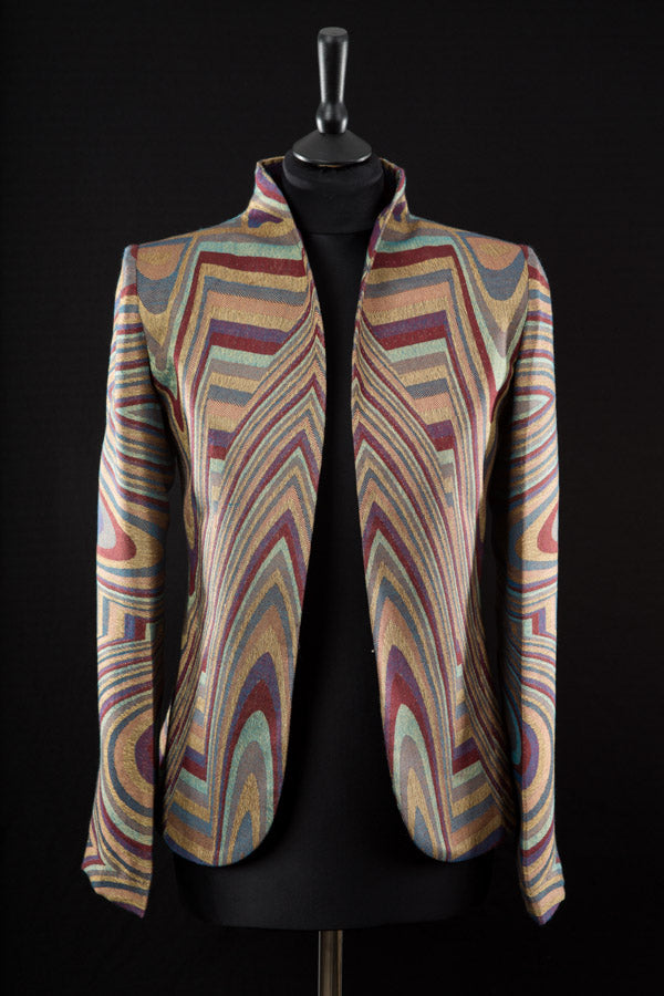 women's art deco striped cashmere jacket, non-traditional wedding outfit, plus size outfit for the races