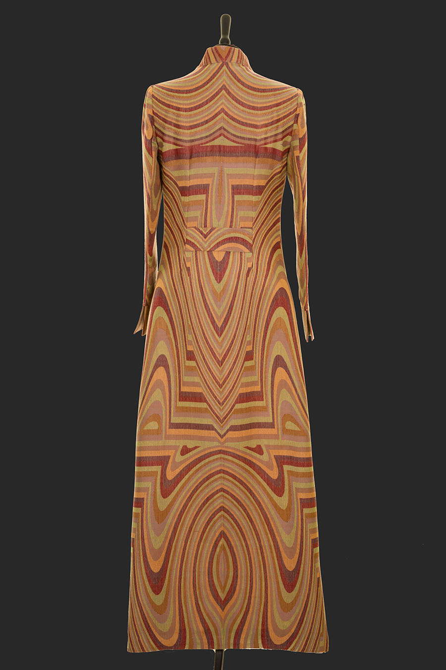 art deco maxi coat in yellow and red