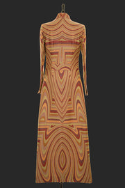 art deco maxi coat in yellow and red 