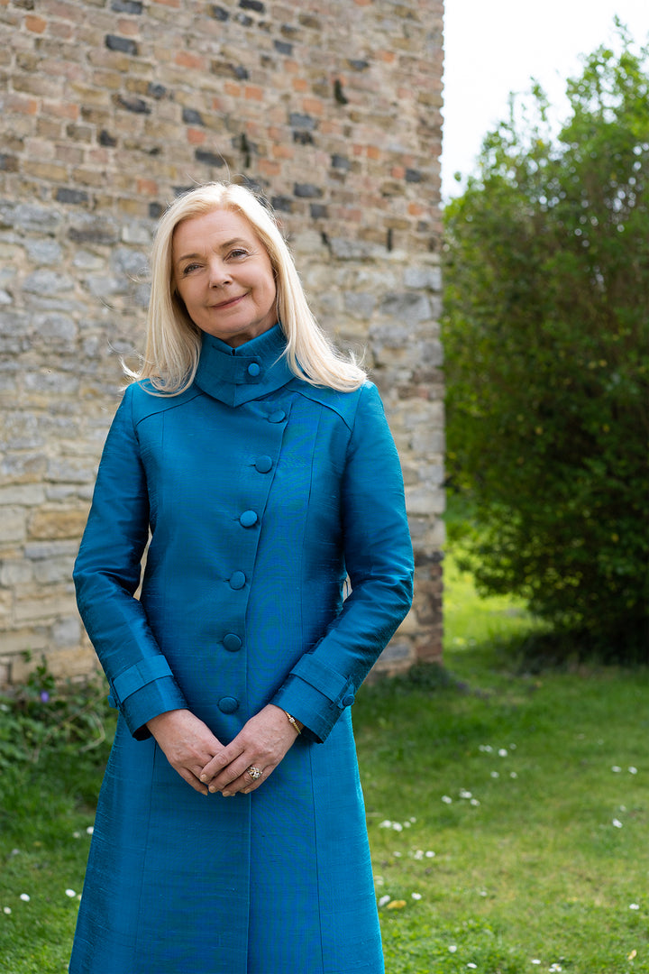 Shibumi Womens Silk Trench Coat in Kingfisher Blue Without Belt