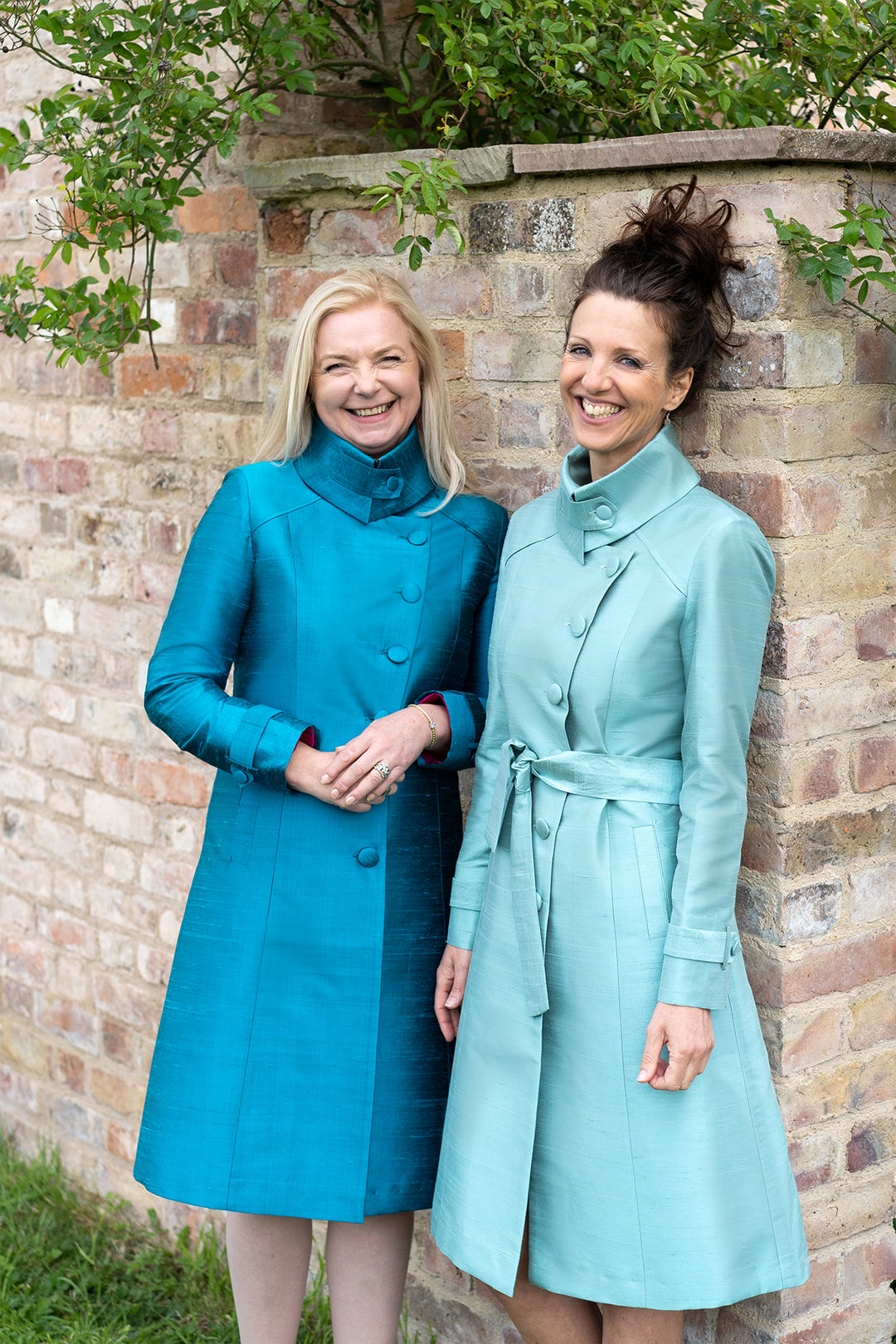 Women's trench coat for weddings. Blue trench with a belt. Turquoise trench coat is raw silk.
