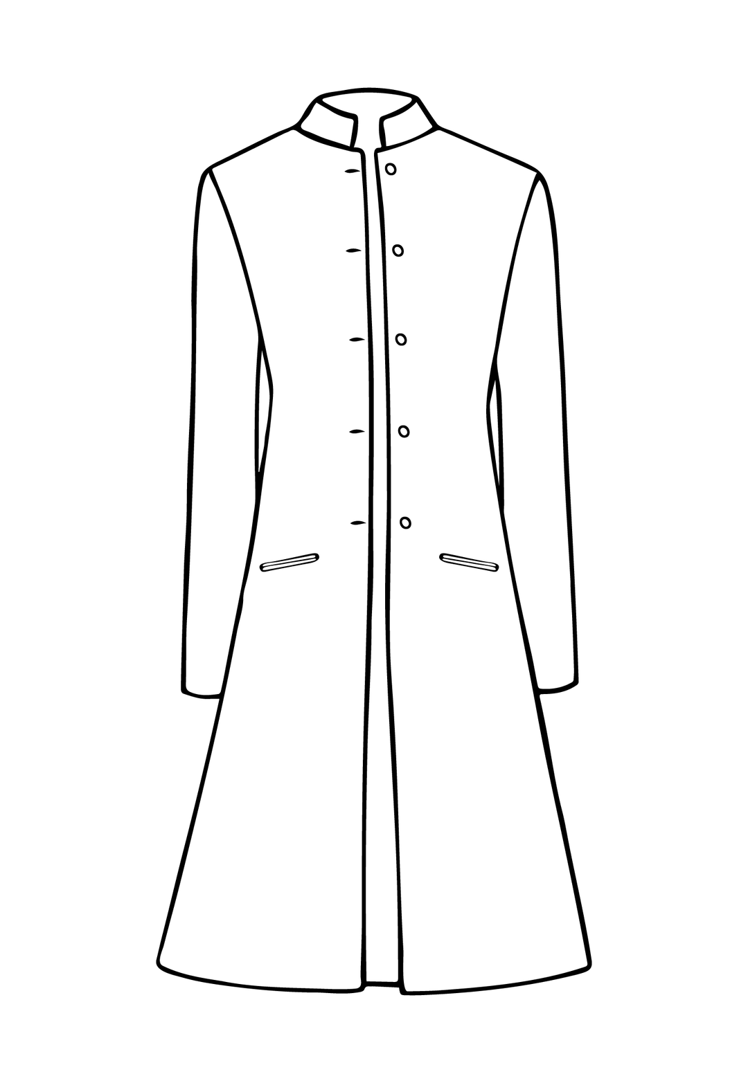 High collar women's coat with buttons and pockets.