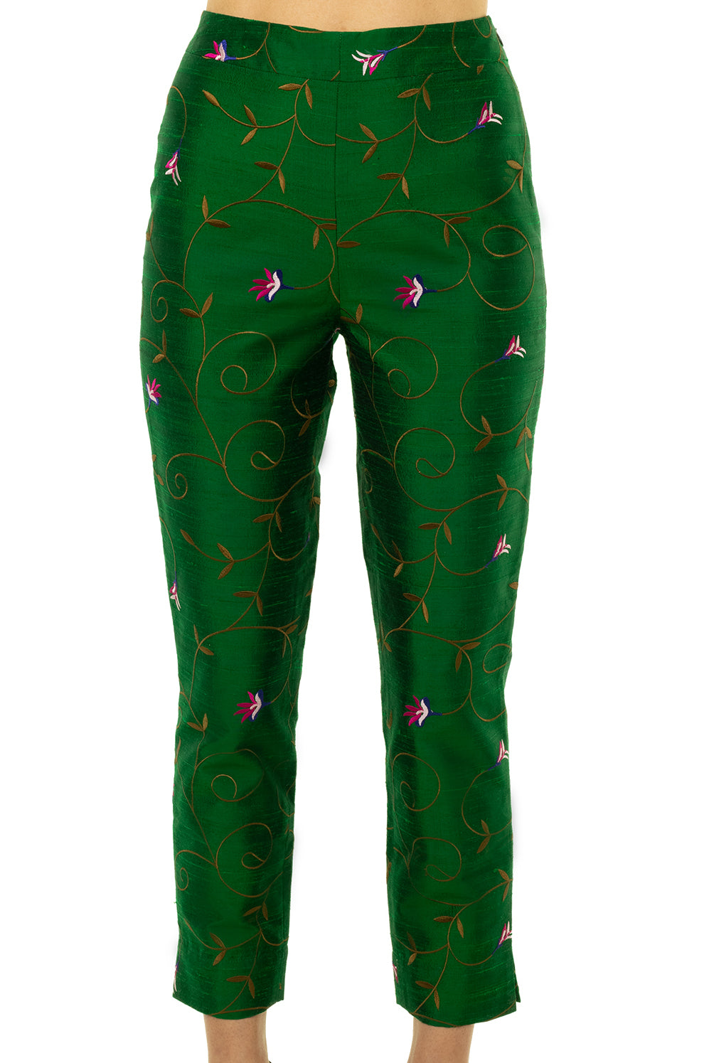 Silk Cigarette Trousers in Emerald Green - Green Silk Trousers for Women Shibumi Silk Cigarette Trousers in Emerald Green - Green Silk Trousers for Women Shibumi
